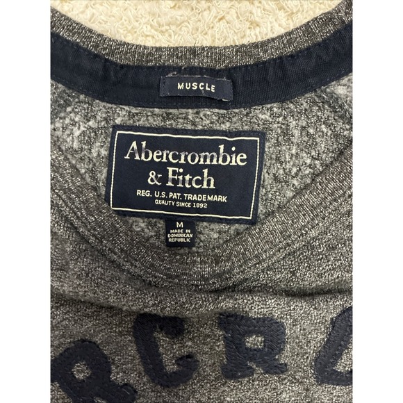 Abercrombie & Fitch Men's Sweatshirt Size M Muscle Gray w Textured Cloth Logo - Picture 3 of 7